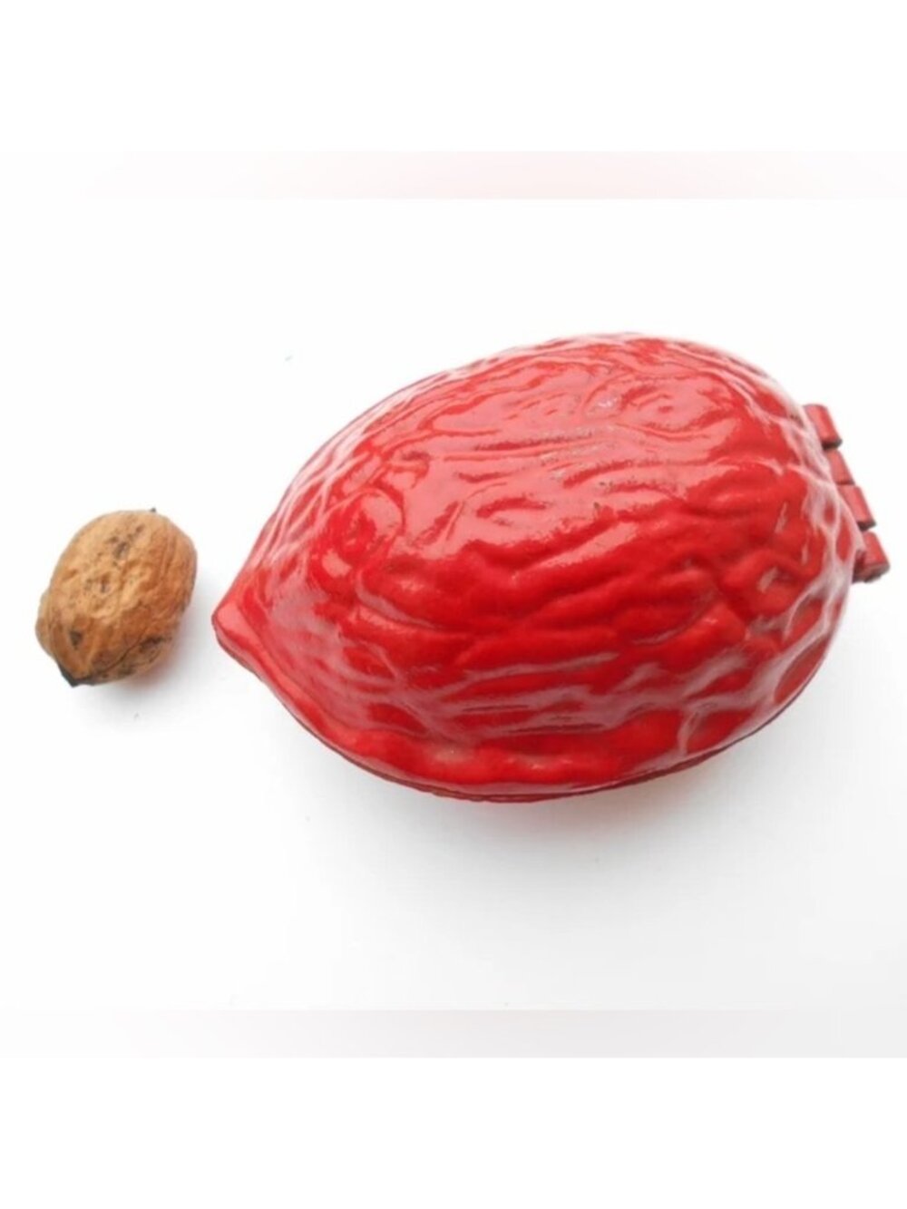 Vintage Cast Iron Red Nut Cracker - walnut shaped!